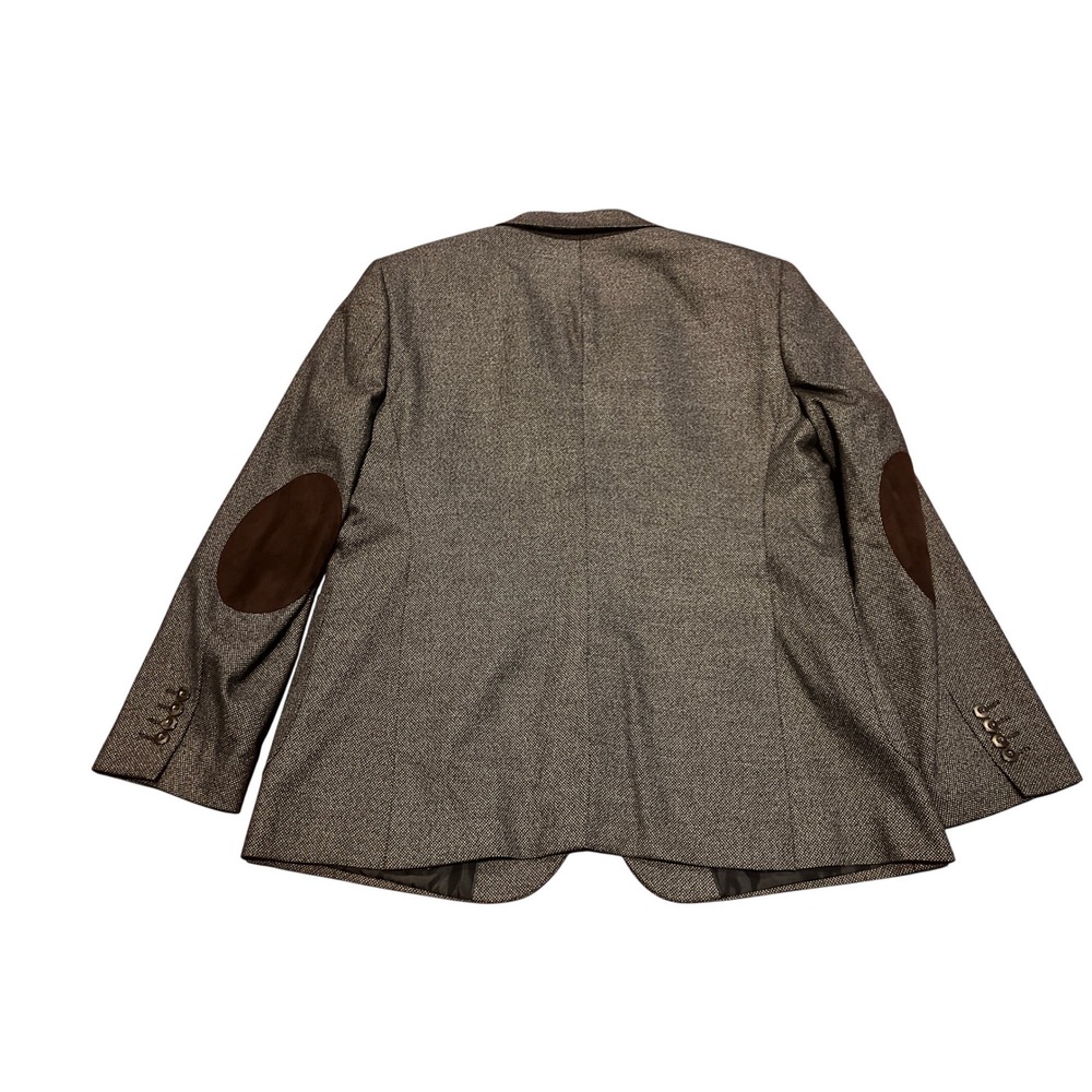 Stafford Mens 48R Grey Micro Pattern Blazer Sport Coat Brown Elbow Patches - Picture 3 of 12